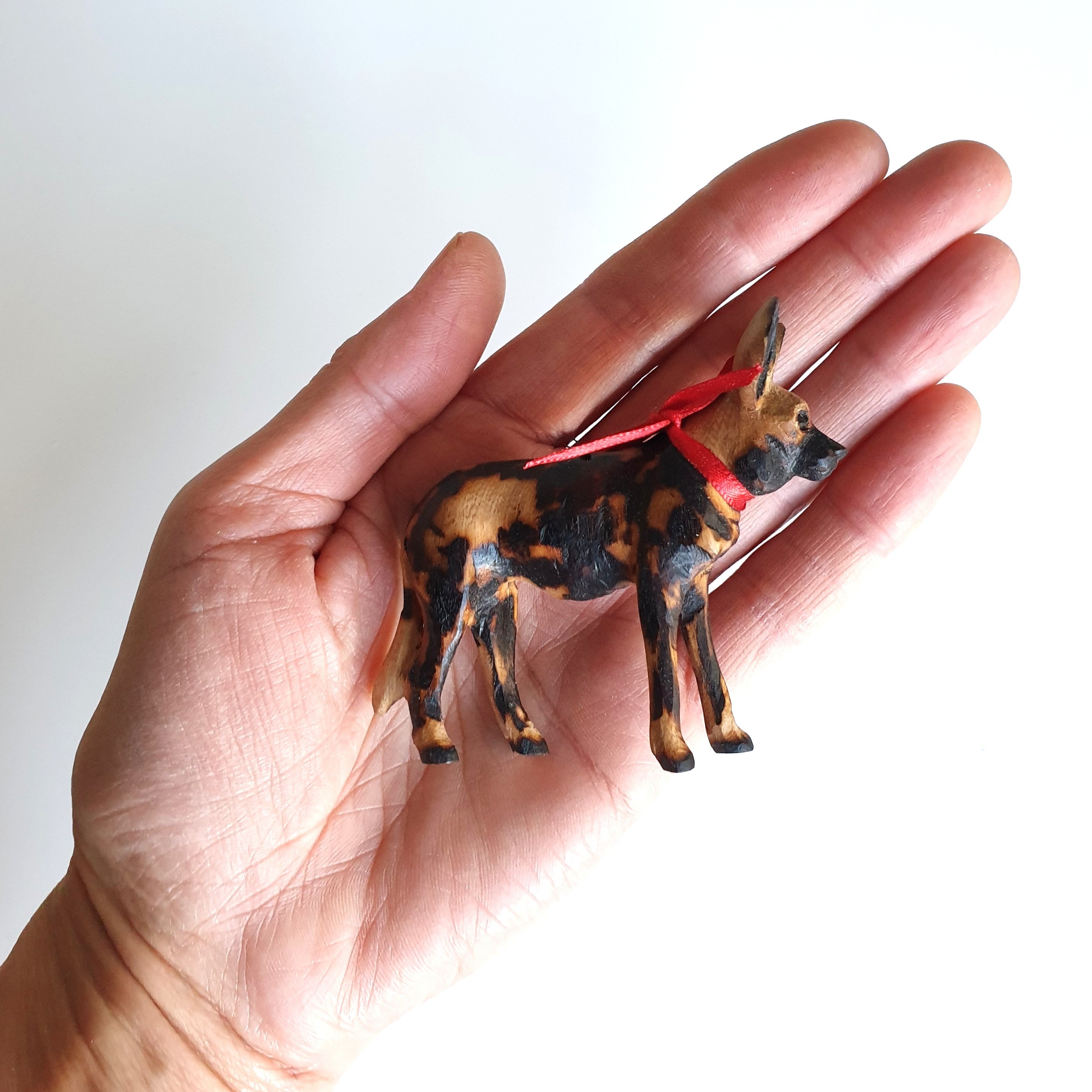 Hand-Carved Wooden Painted Wolf Miniature