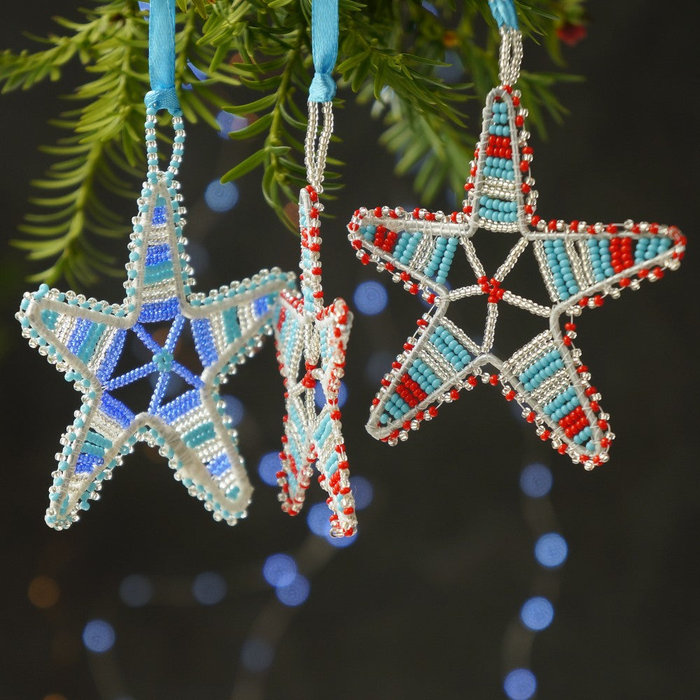 Multi-Coloured Beaded Christmas Stars - Set of 3