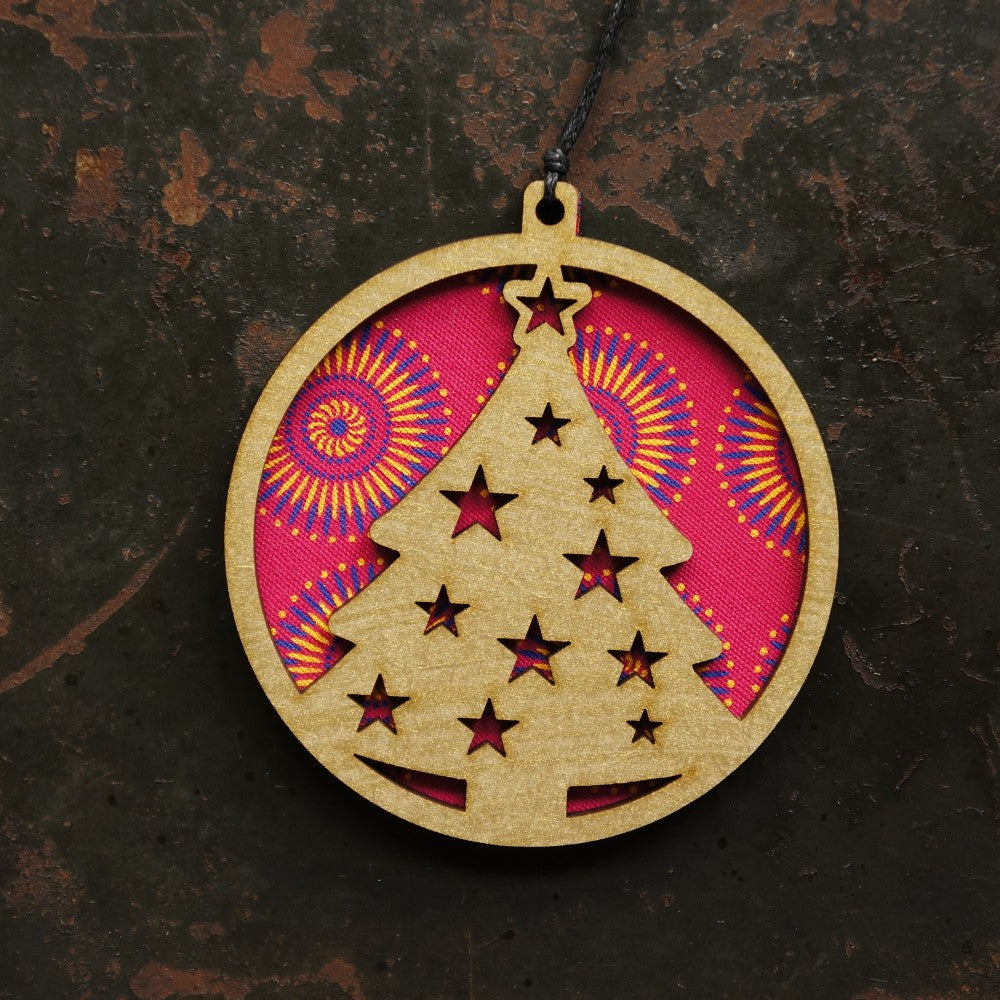 Shweshwe Tree Layered Disc Ornament