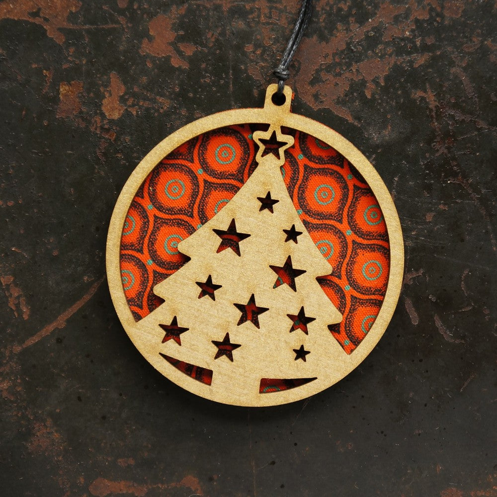 Shweshwe Tree Layered Disc Ornament