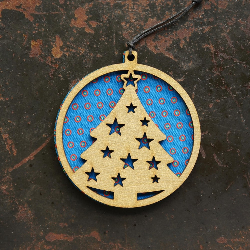 Shweshwe Tree Layered Disc Ornament