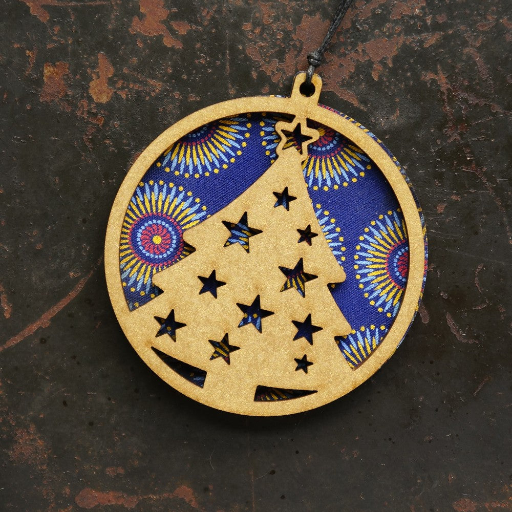 Shweshwe Tree Layered Disc Ornament