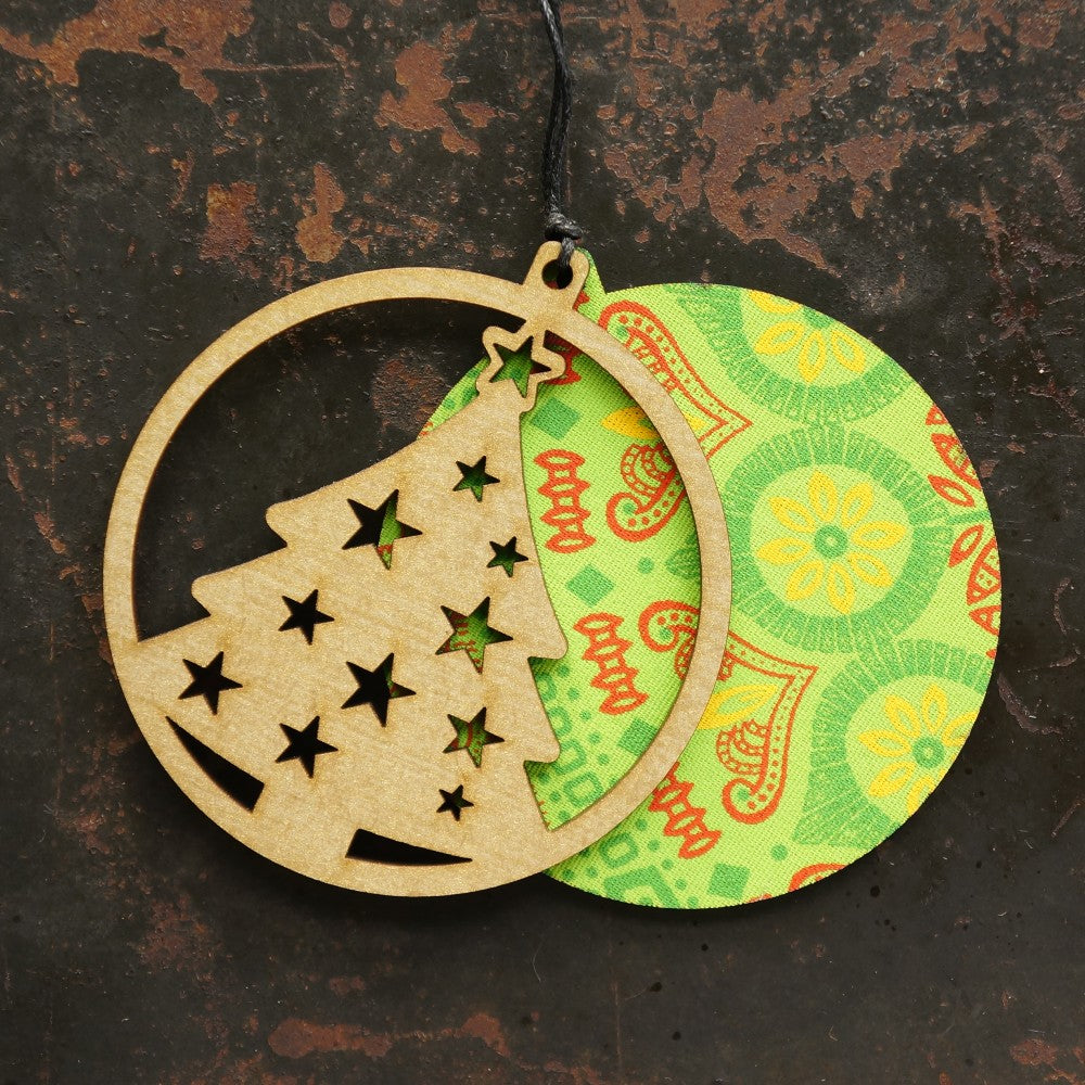 Shweshwe Tree Layered Disc Ornament