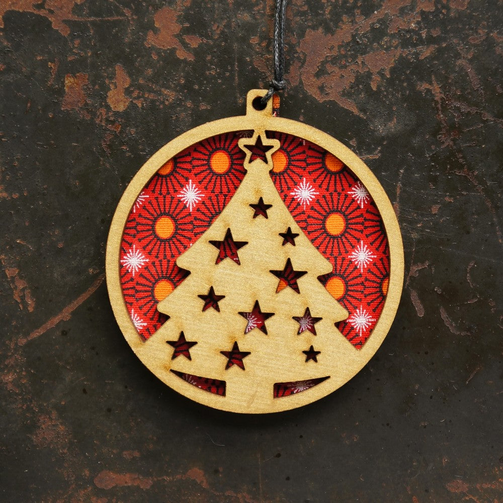 Shweshwe Tree Layered Disc Ornament