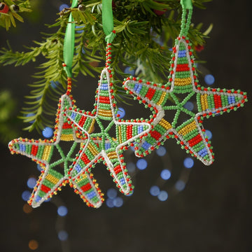 Multi-Coloured Beaded Christmas Stars - Set of 3