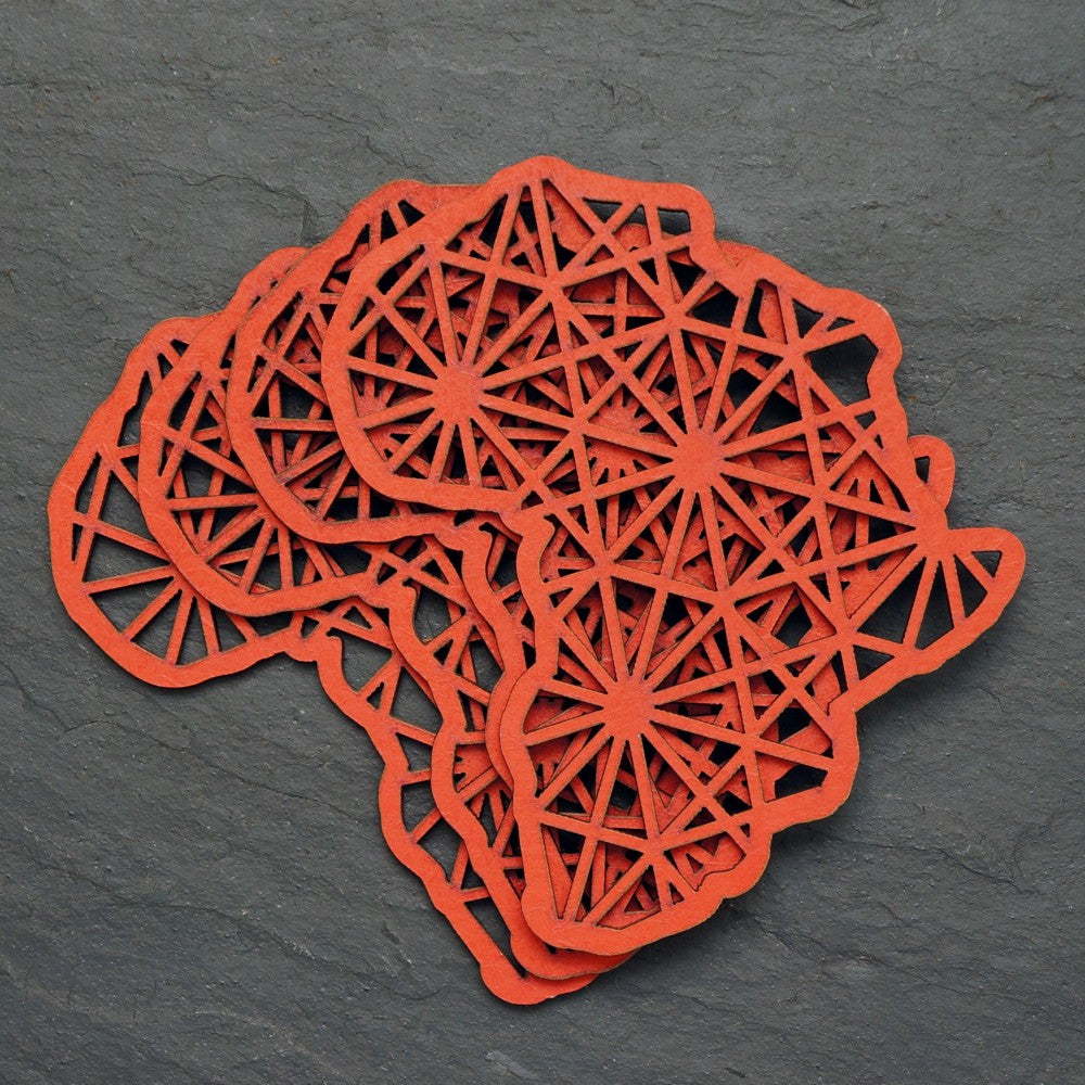 Red Africa-Shaped Coasters - Set of 4