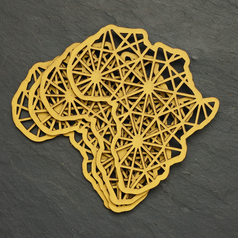 Yellow Africa-shaped Coasters - Set of 4