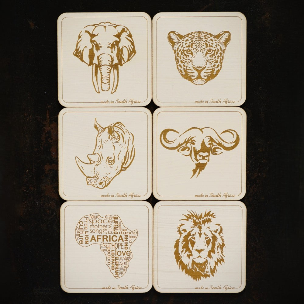 Africa & Big Five Wooden Coasters - Set of 6