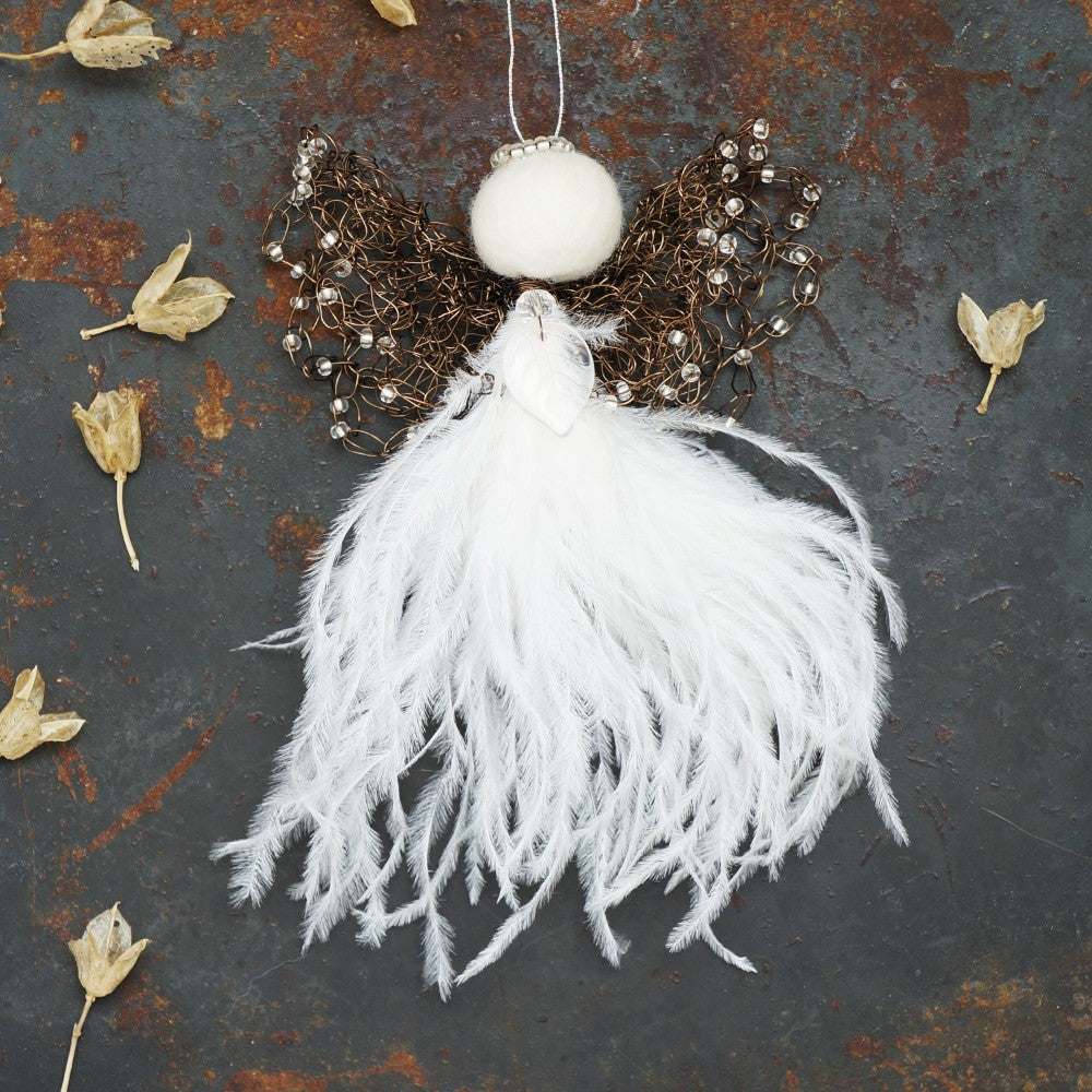 Angel Kiran - Medium Amber Wings with Silver Leaf Necklace