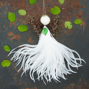 Angel Kiran - Medium Amber Wings with Green Leaf Necklace
