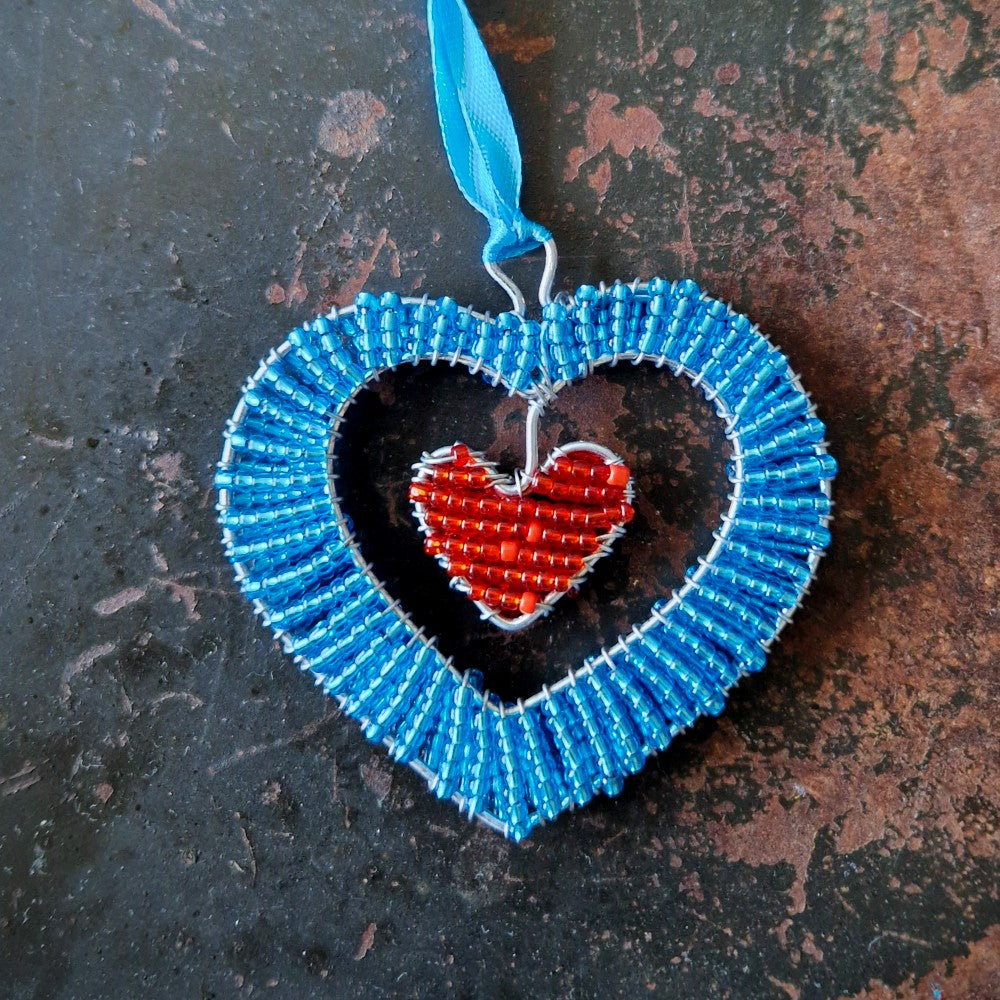 Beaded Double Heart Decoration