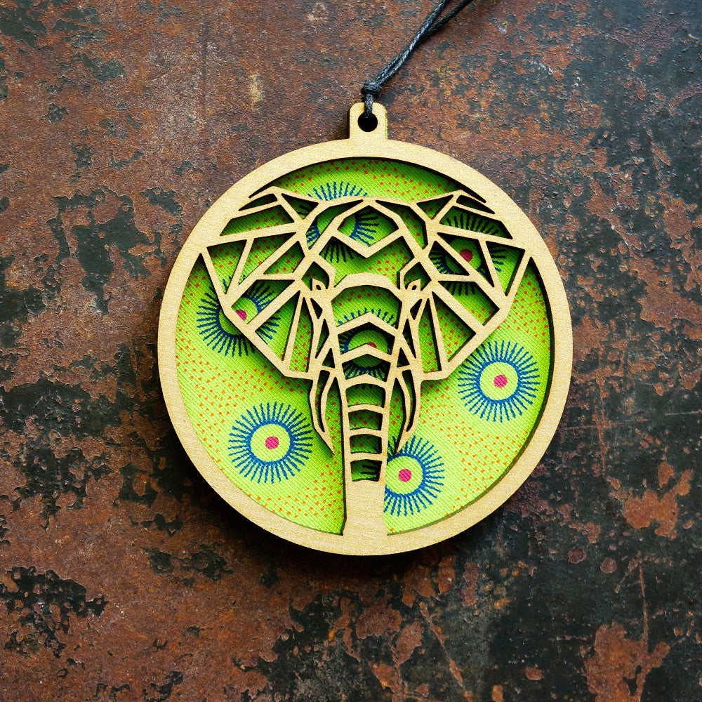 Elephant Shweshwe Wooden Ornament