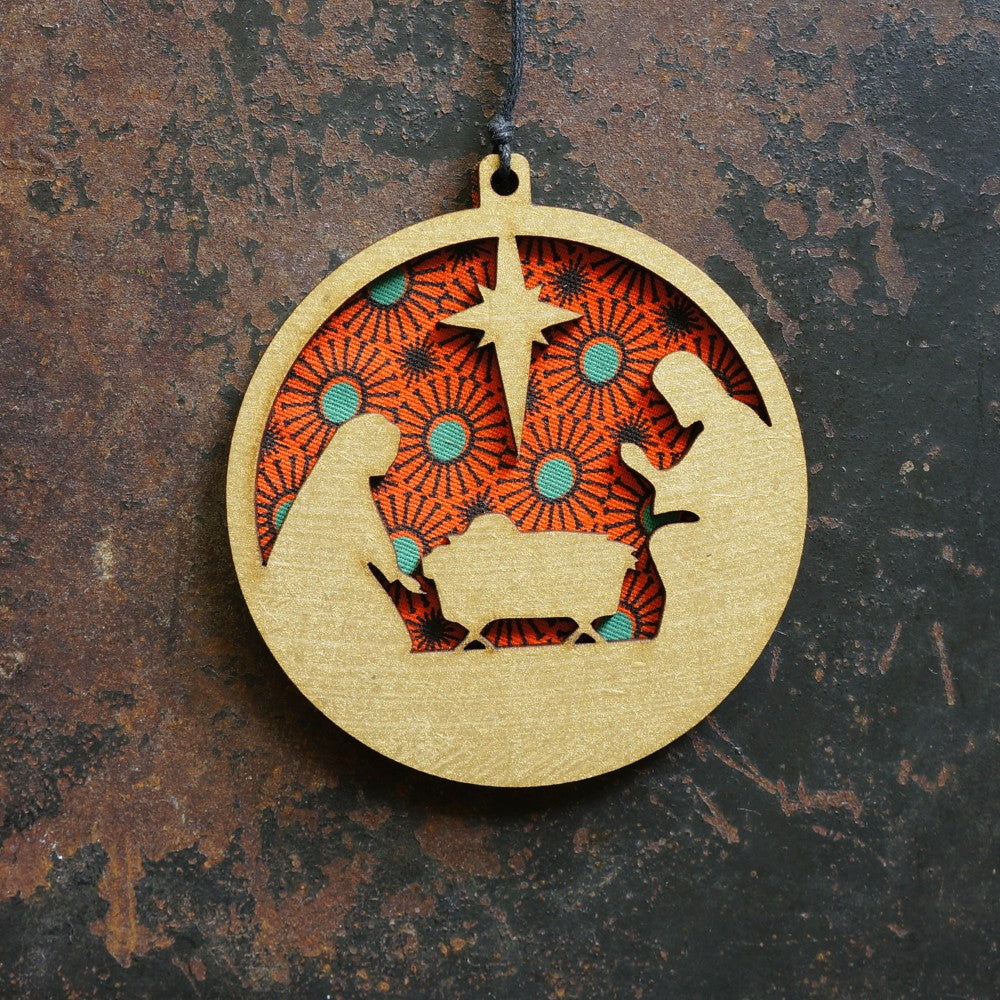 Shweshwe Nativity Layered Disc Ornament
