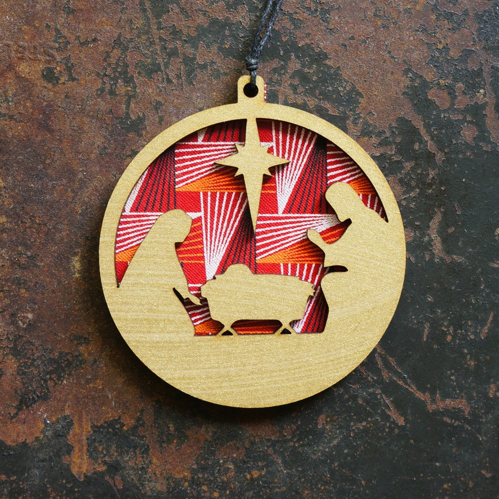 Shweshwe Nativity Layered Disc Ornament