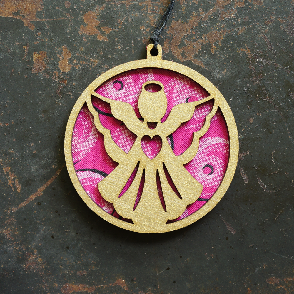 Shweshwe Angel Layered Disc Ornament