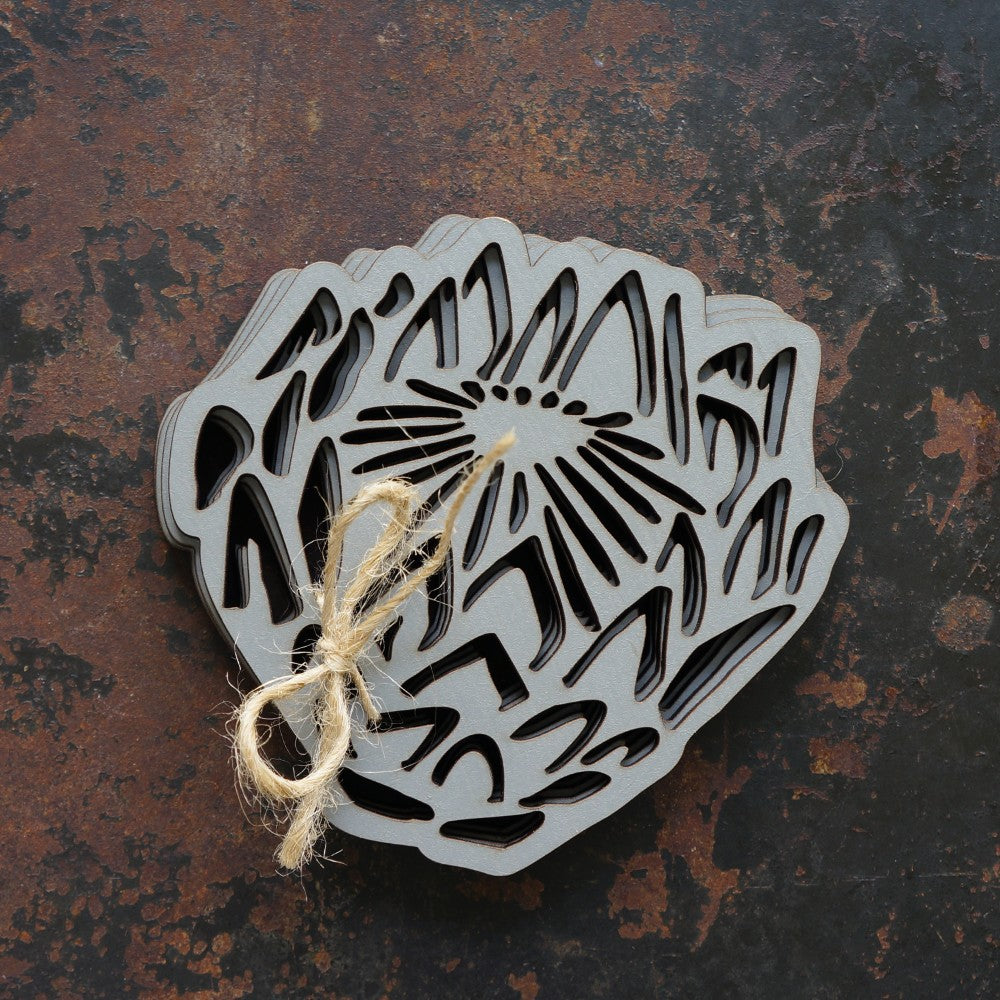 Charcoal Protea Coasters - Set of 4