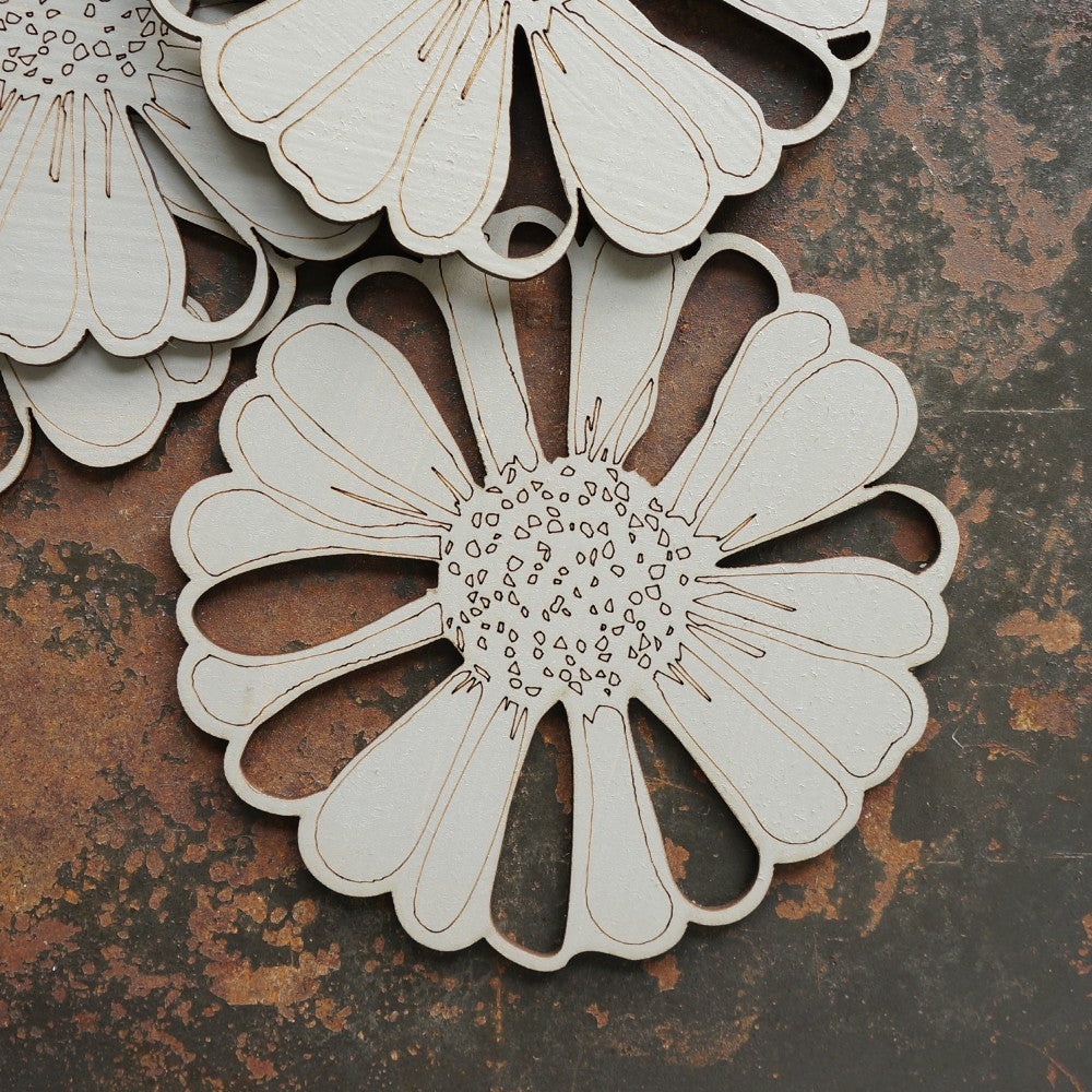 Vygie Flower Laser‑Cut Wooden Coasters – Set of 4