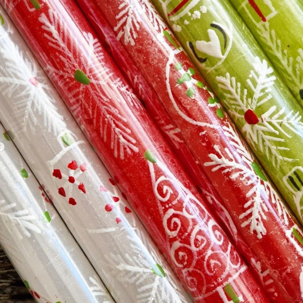 Hand‑Painted Christmas Frosted Dinner Candles - Set of 2