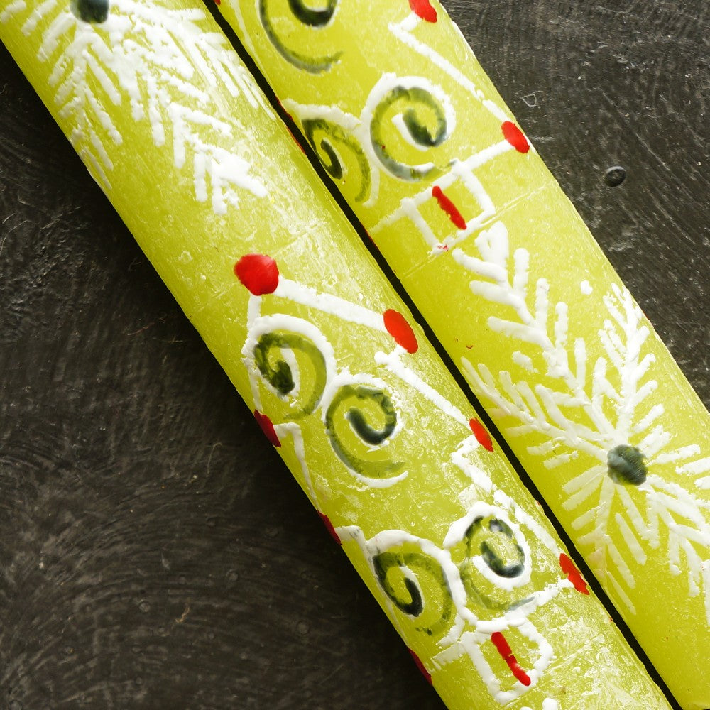 Hand‑Painted Christmas Frosted Dinner Candles - Set of 2