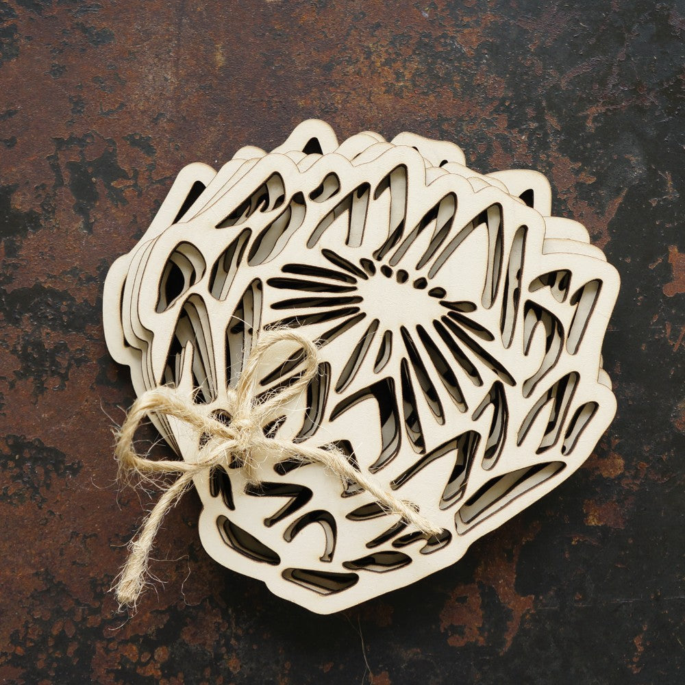 Laser-Cut Protea Flower Coasters - Set of 4