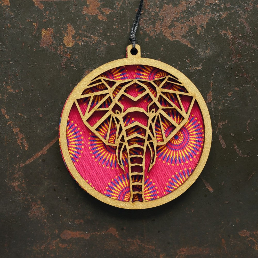 Elephant Shweshwe Wooden Ornament