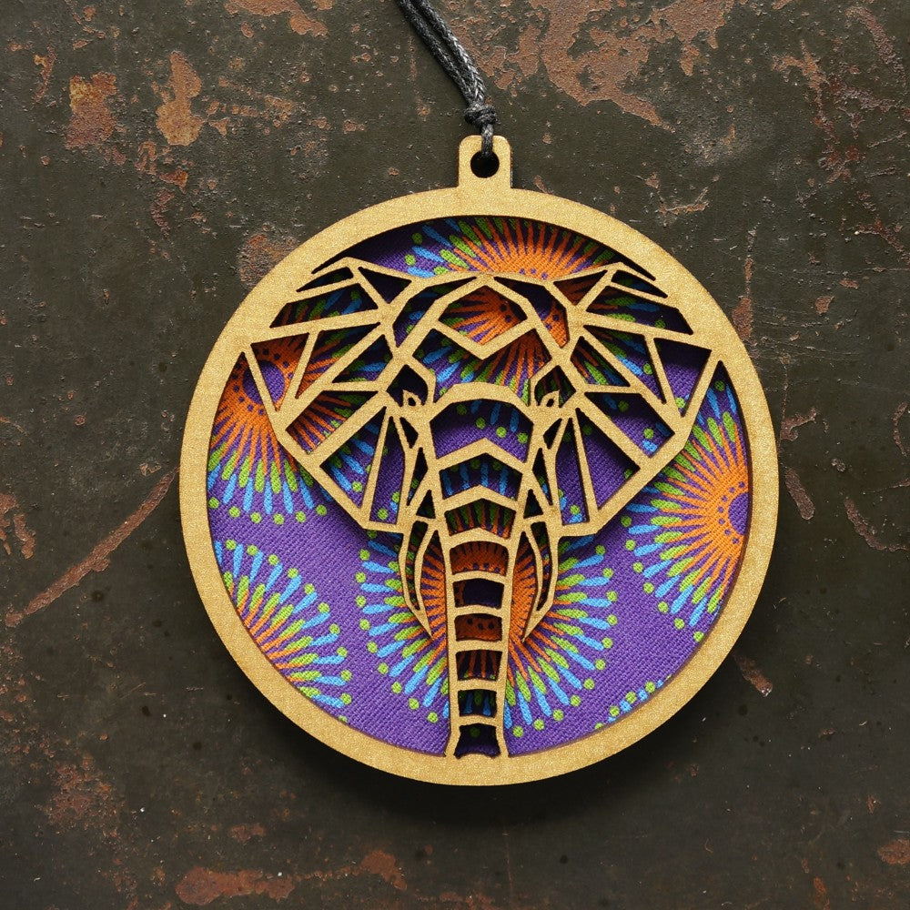 Elephant Shweshwe Wooden Ornament