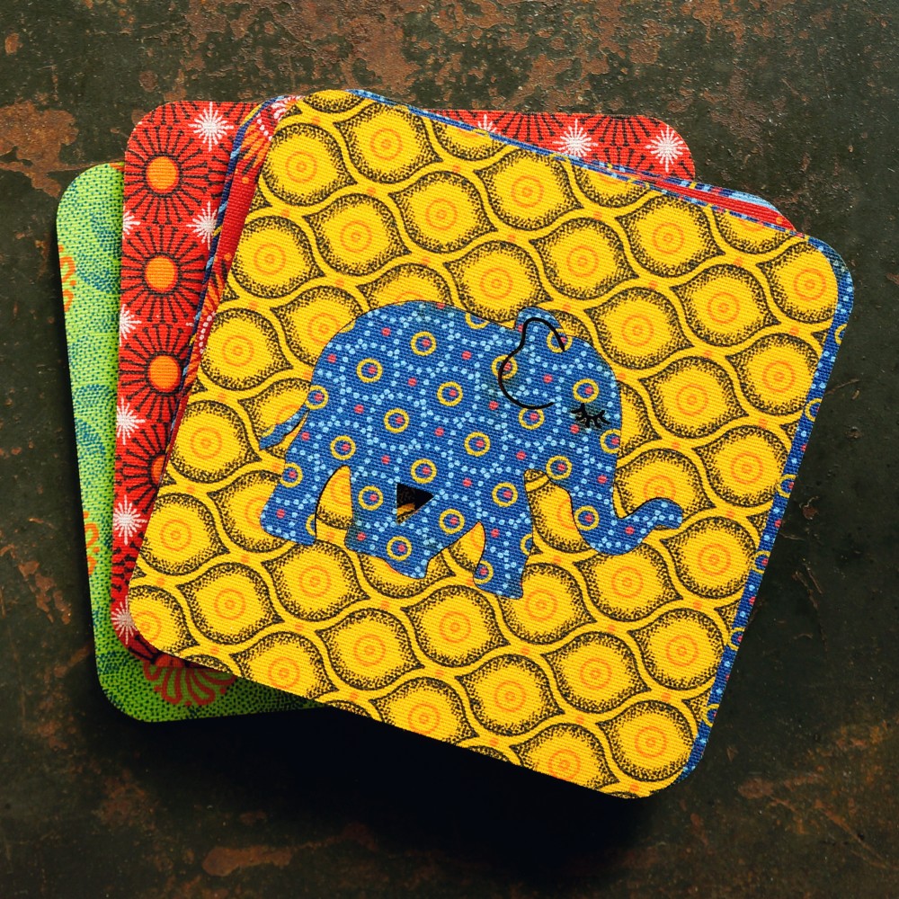 Elephant Shweshwe Coasters