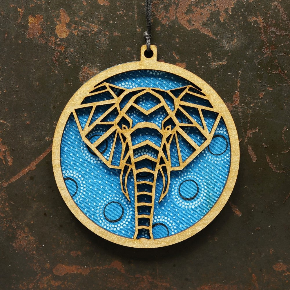 Elephant Shweshwe Wooden Ornament