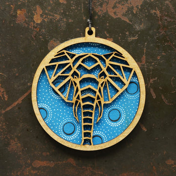 Elephant Shweshwe Wooden Ornament