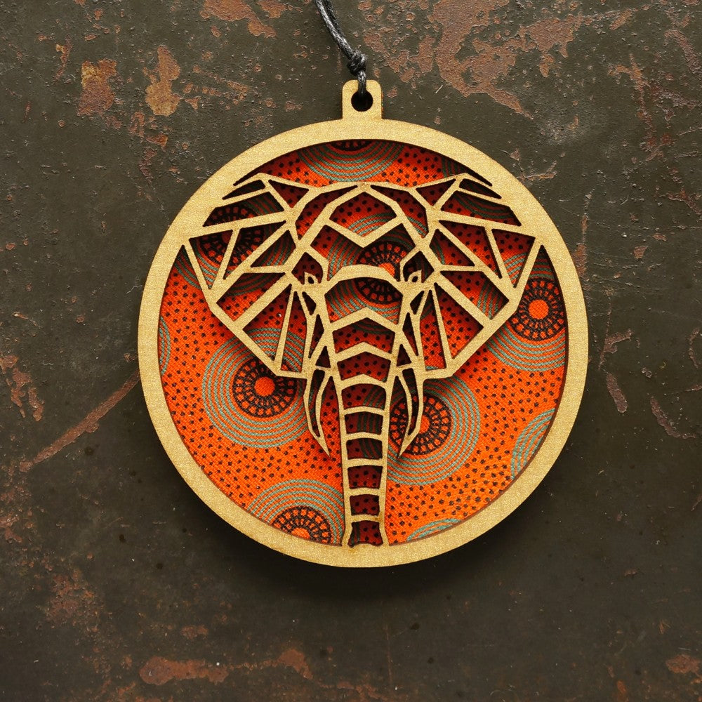 Elephant Shweshwe Wooden Ornament