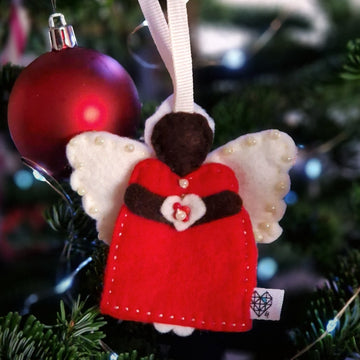 Hand-Sewn Felt Angel Decoration – Red & Cream