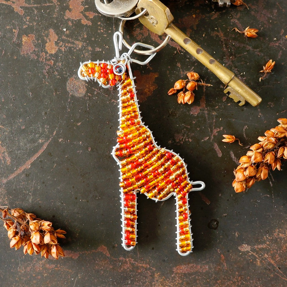 Giraffe Beaded Keyring