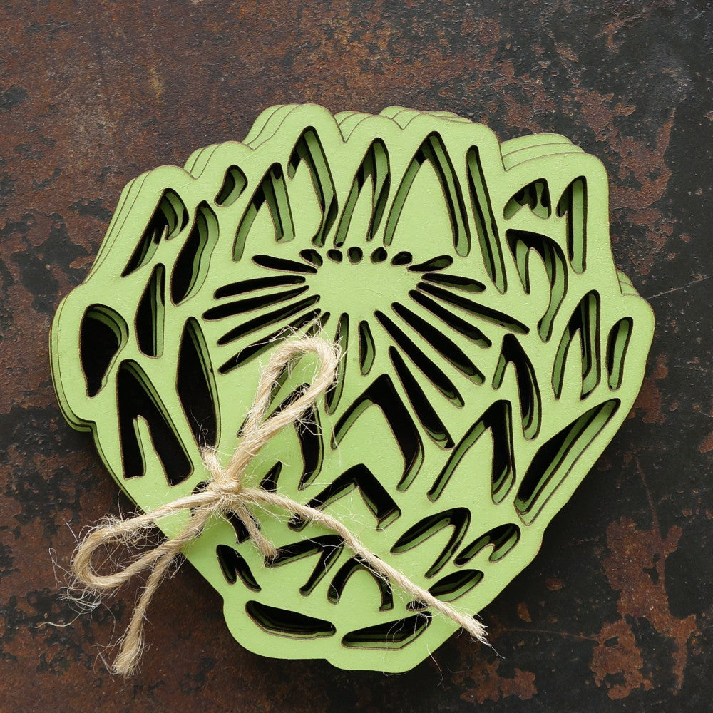 Green Protea Coasters - Set of 4