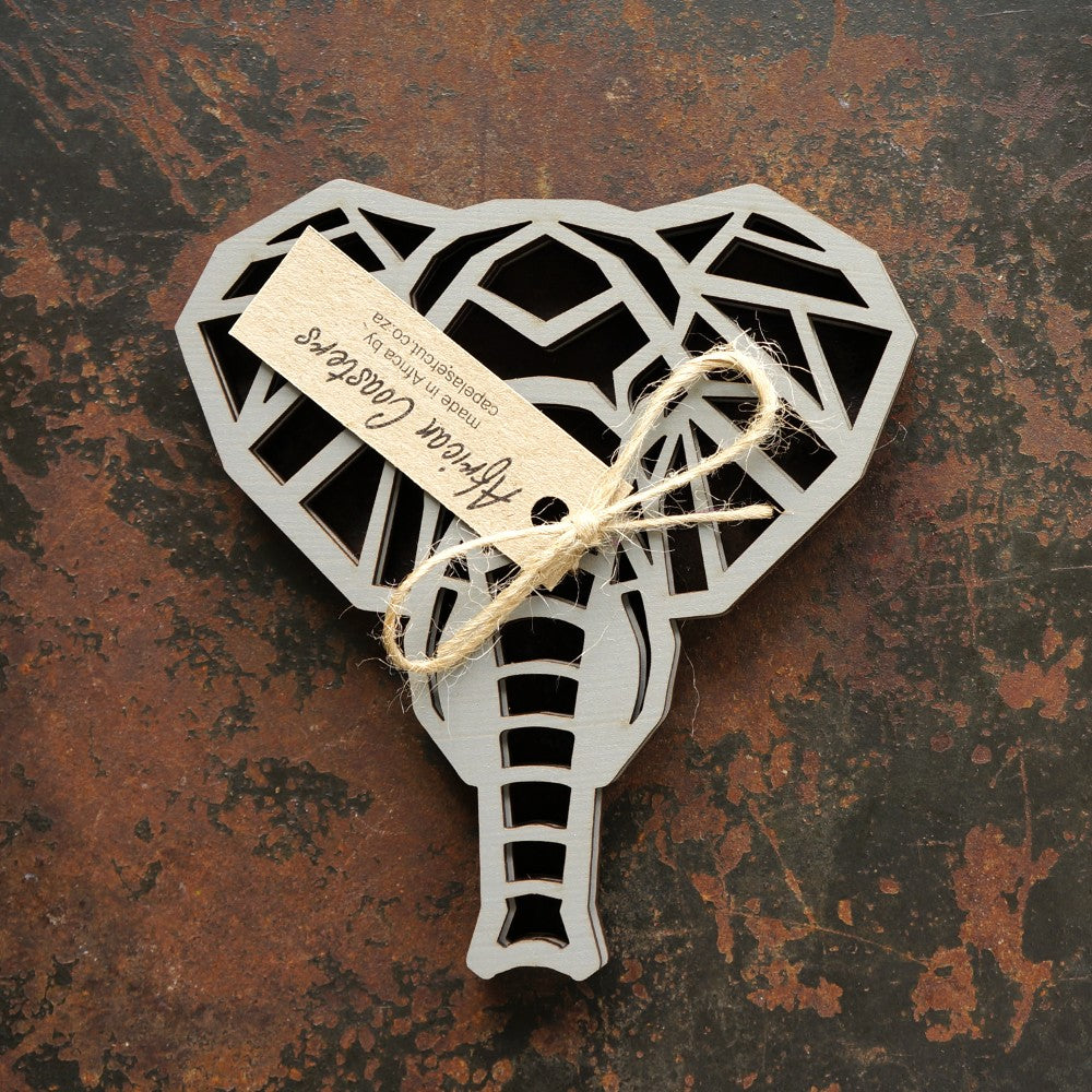 Elephant Laser‑Cut Wooden Coasters – Set of 4
