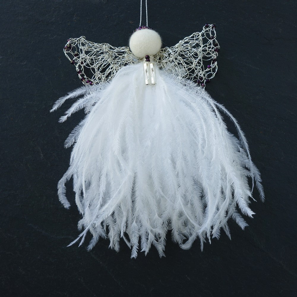 Guardian Angel with 3D Wings and Dark Purple Beads