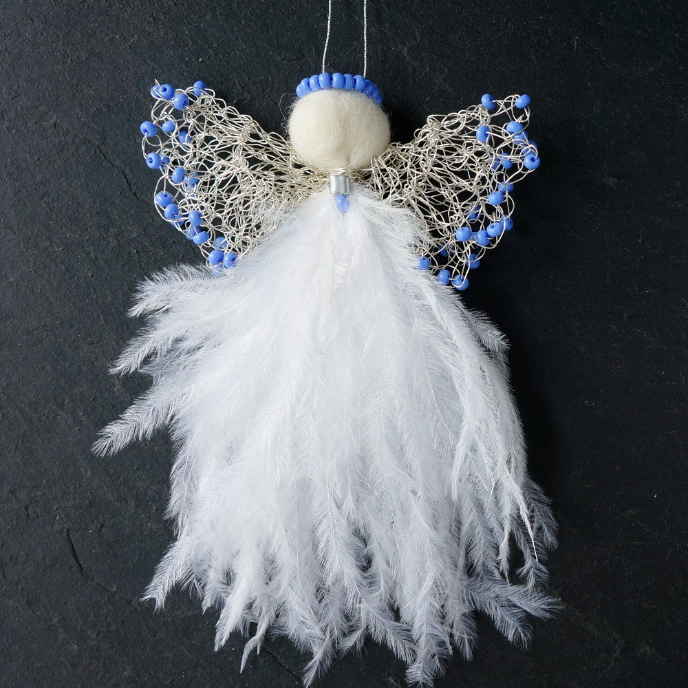 Guardian Angel with 3D Wings and Sky Blue Beads