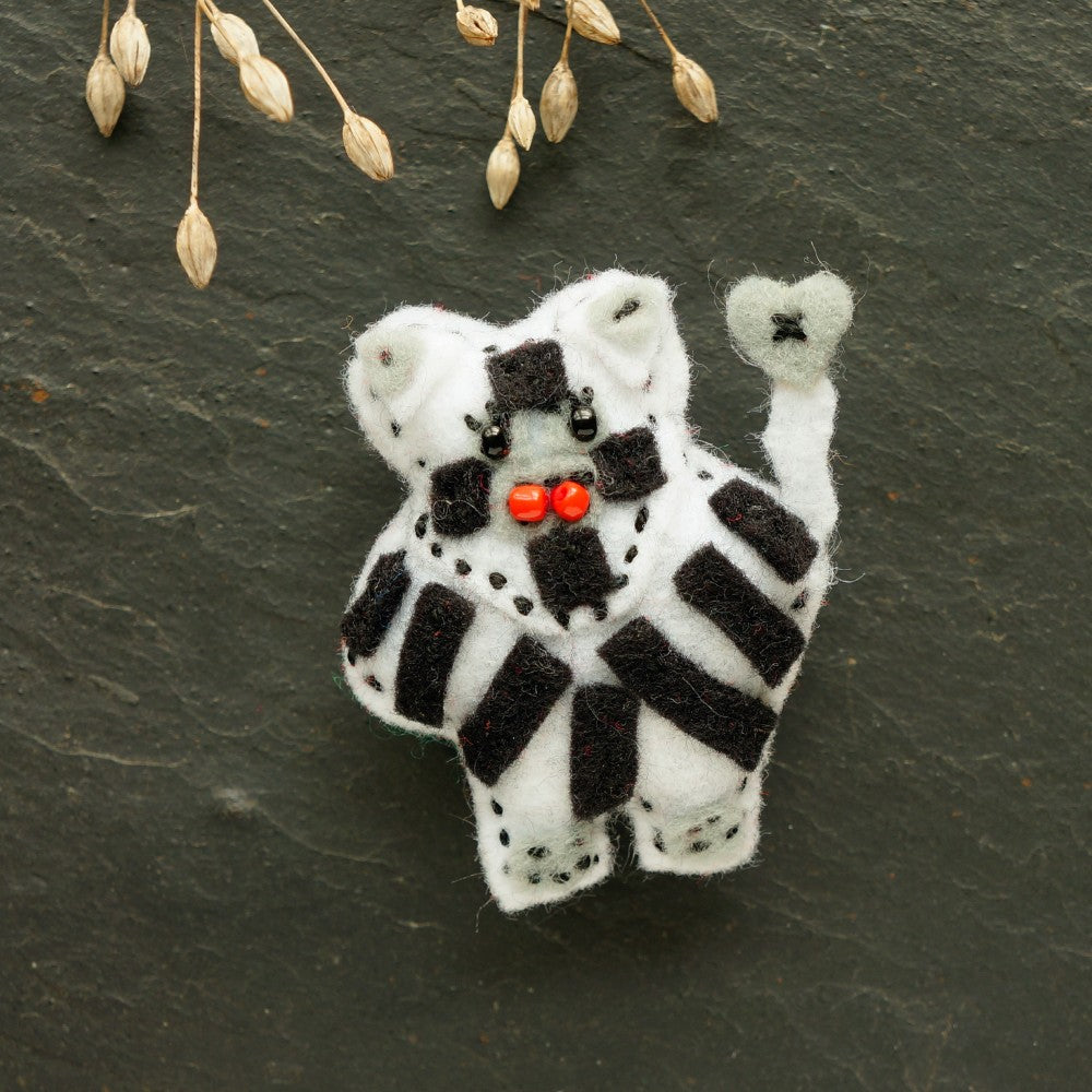 Hand-Sewn Felt Zebra Brooch