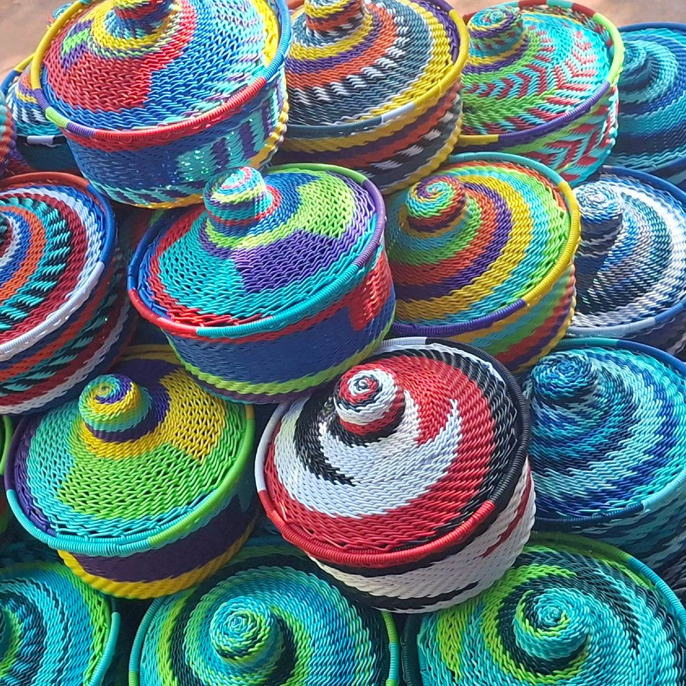 Handwoven Telephone Wire Bowls with Lids