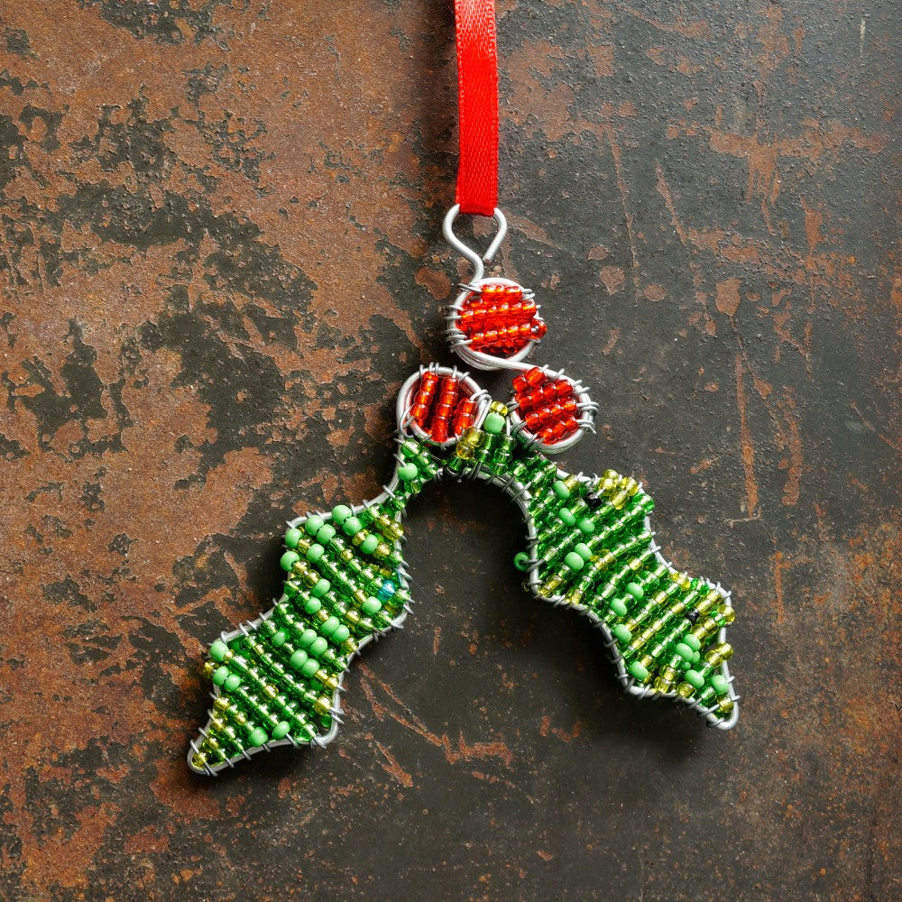 Holly Wire and Beaded Decoration