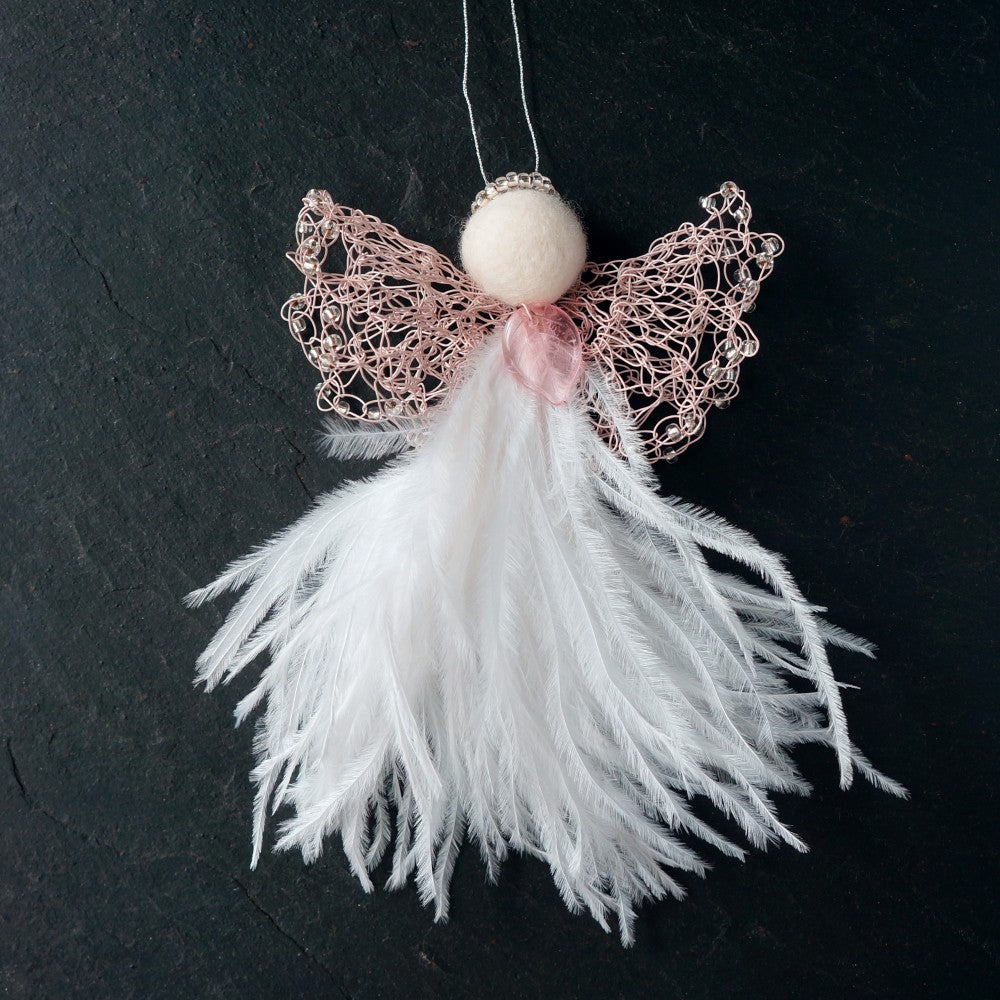 Angel Kiran – Medium Ivory Wings with Pink Leaf Necklace