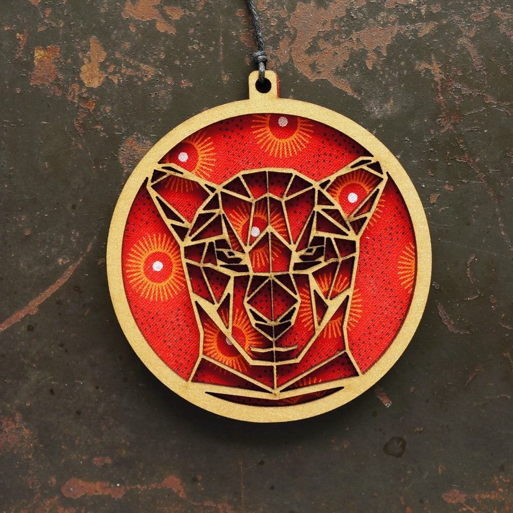 Leopard Shweshwe Wooden Ornament