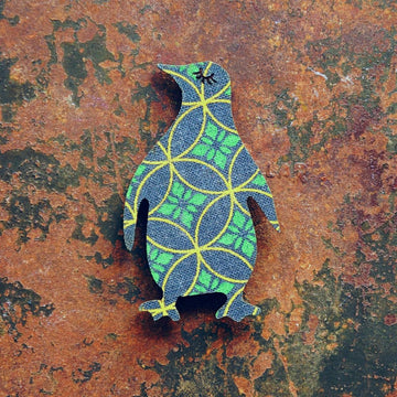 African Penguin Magnet covered with vibrant South African Shweshwe fabric.