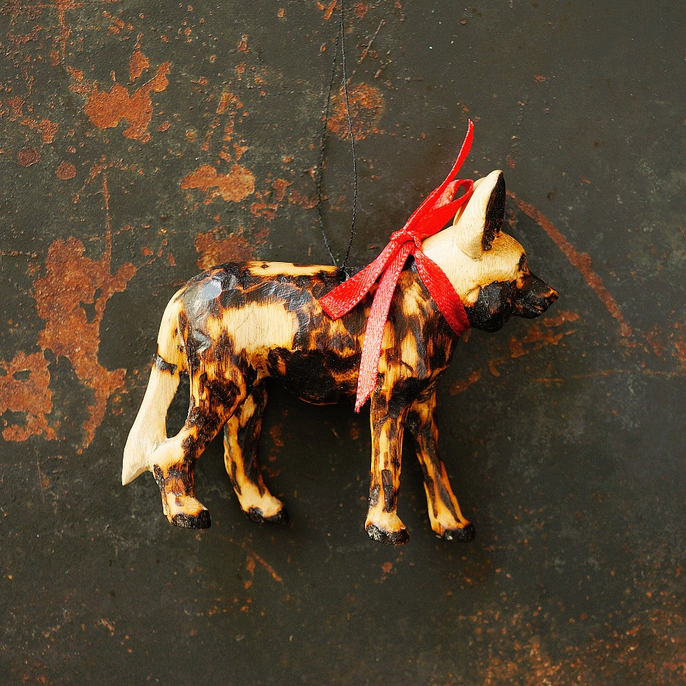 Hand-Carved African Wild Dog Figurine