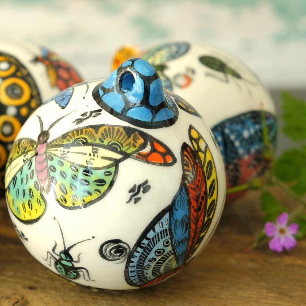 Hand-Painted Ceramic Baubles with Butterflies and Bugs