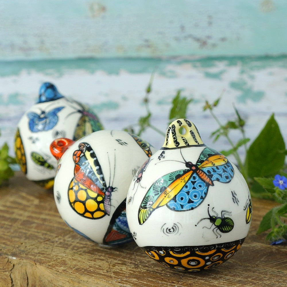 Hand-Painted Ceramic Baubles with Butterflies and Bugs