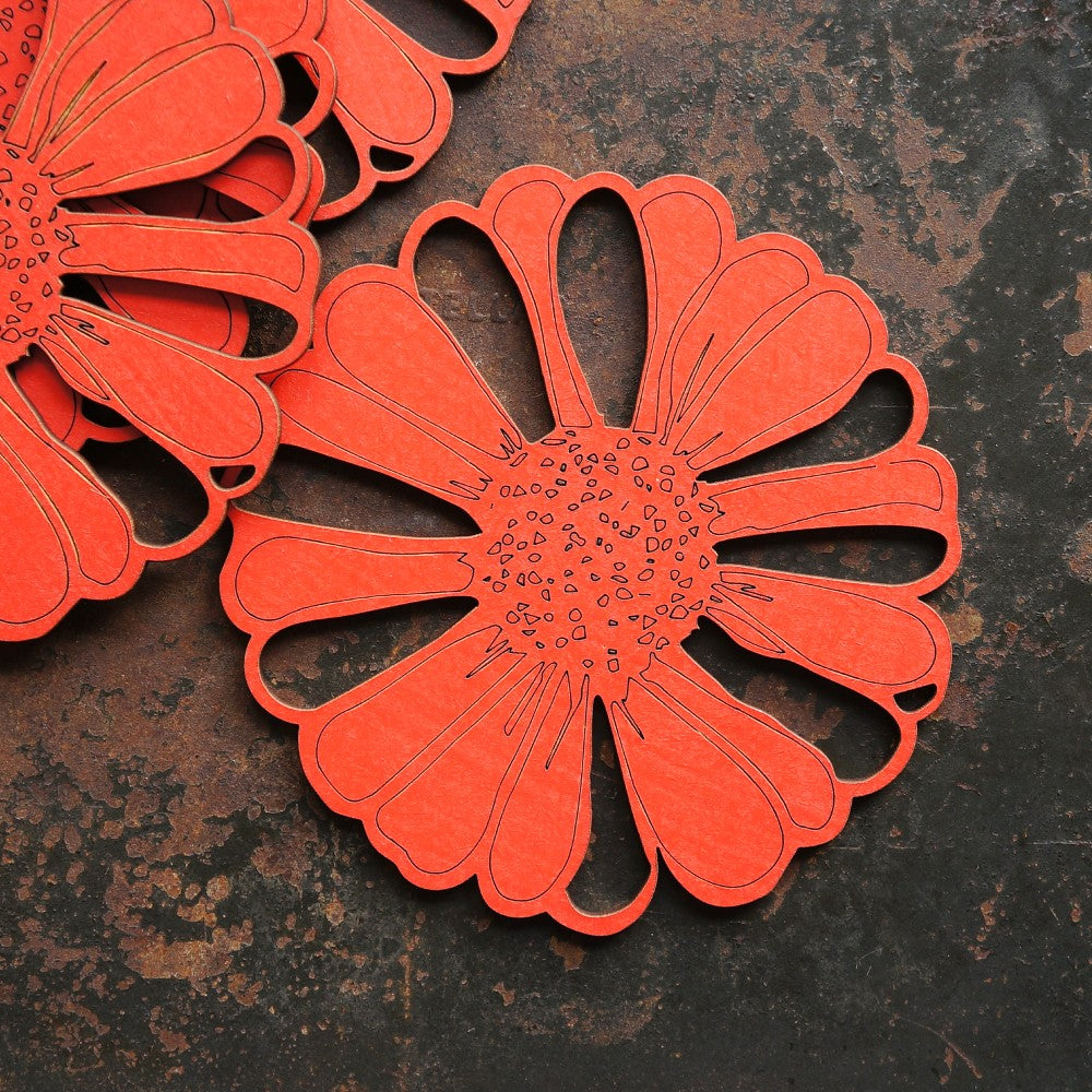 Vygie Flower Laser‑Cut Wooden Coasters – Set of 4