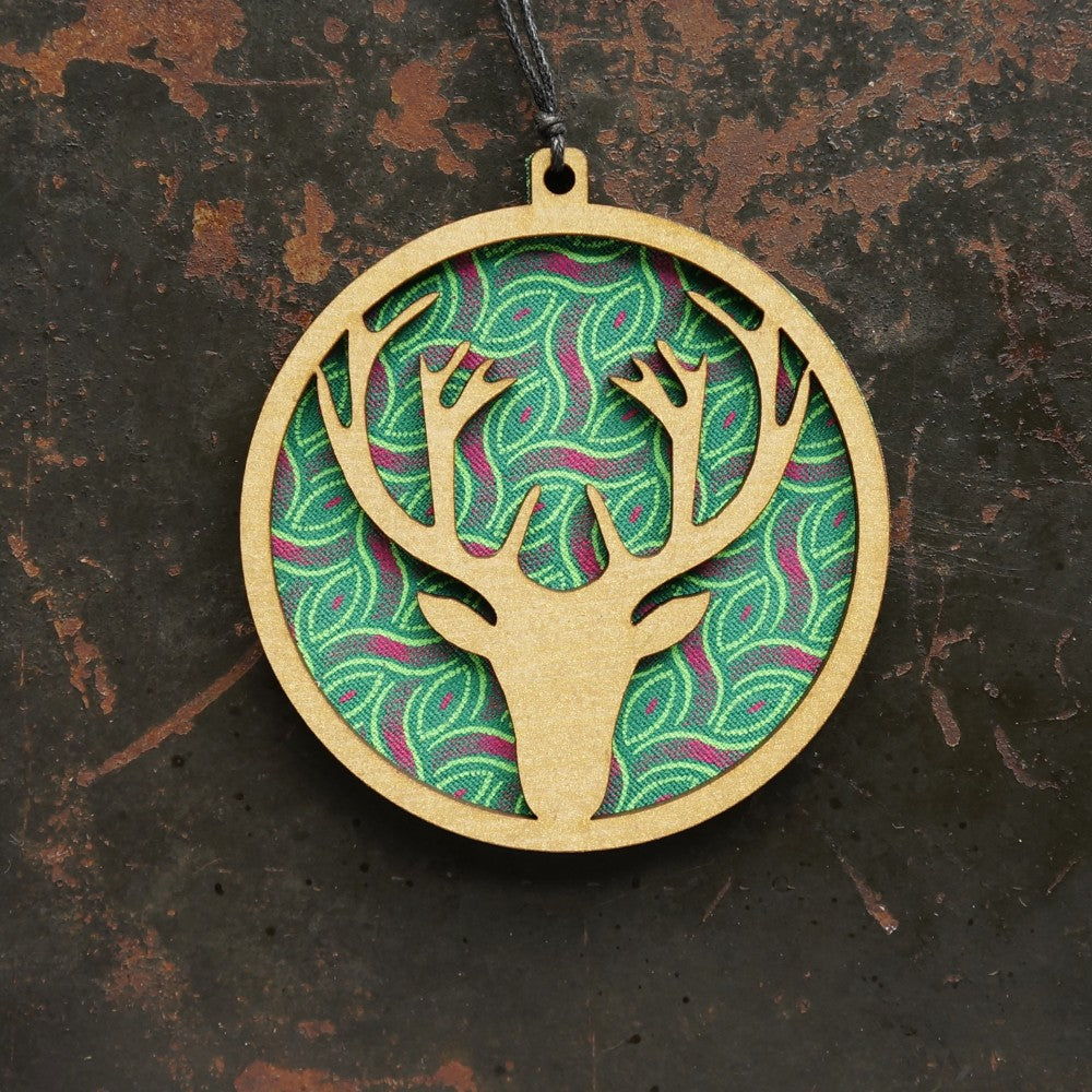 Reindeer Shweshwe Wooden Ornament