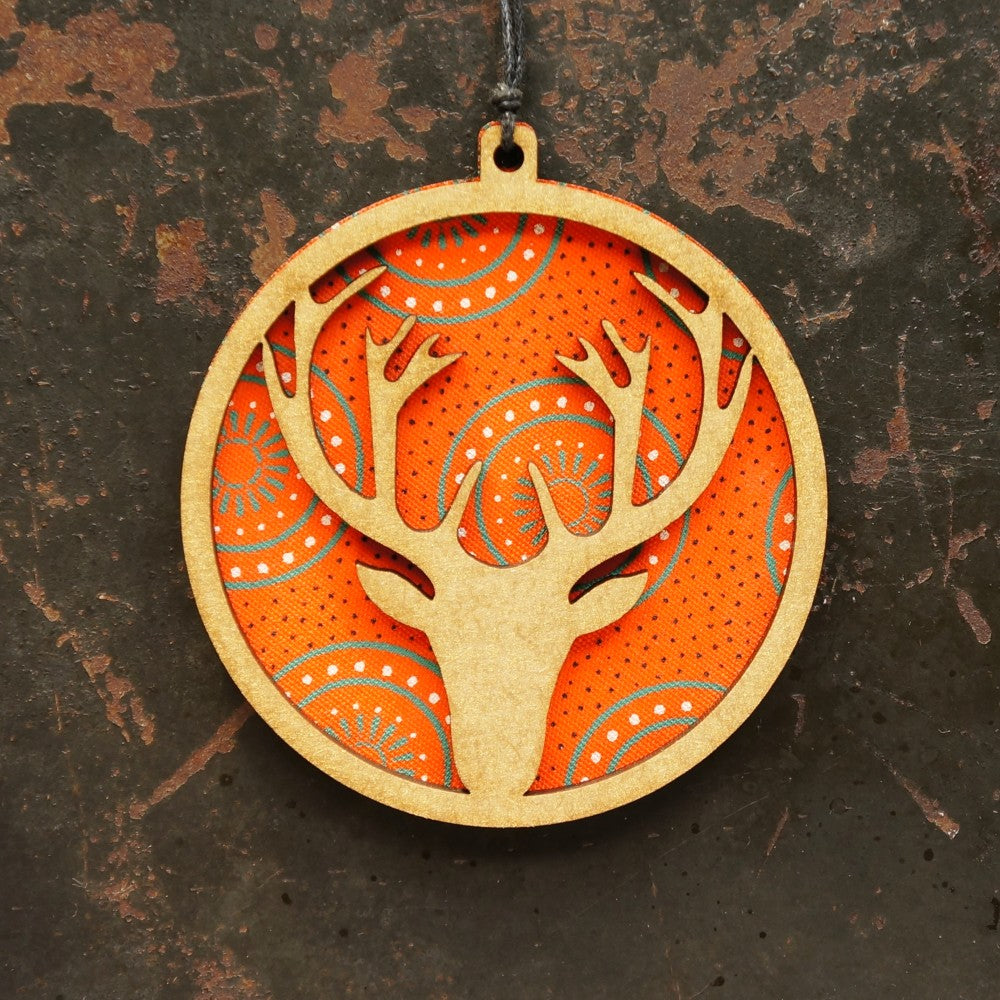 Reindeer Shweshwe Wooden Ornament