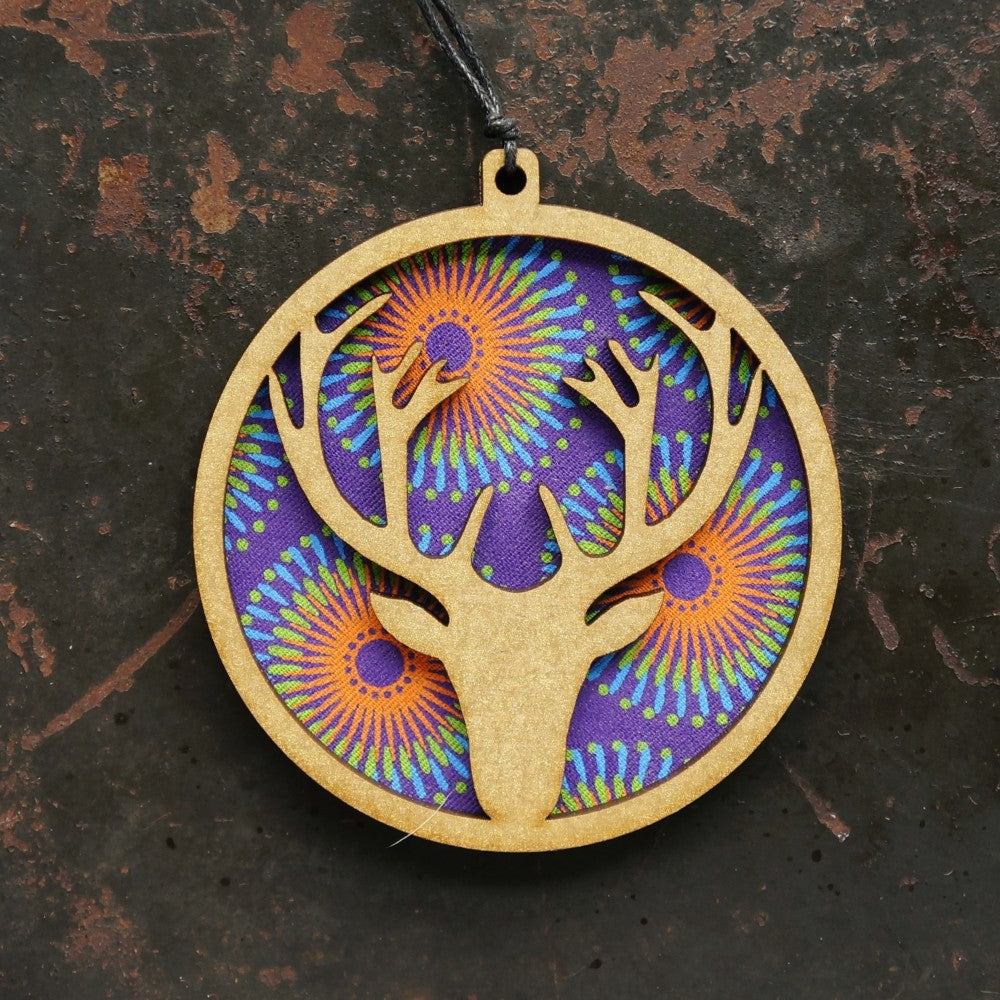 Reindeer Shweshwe Wooden Ornament