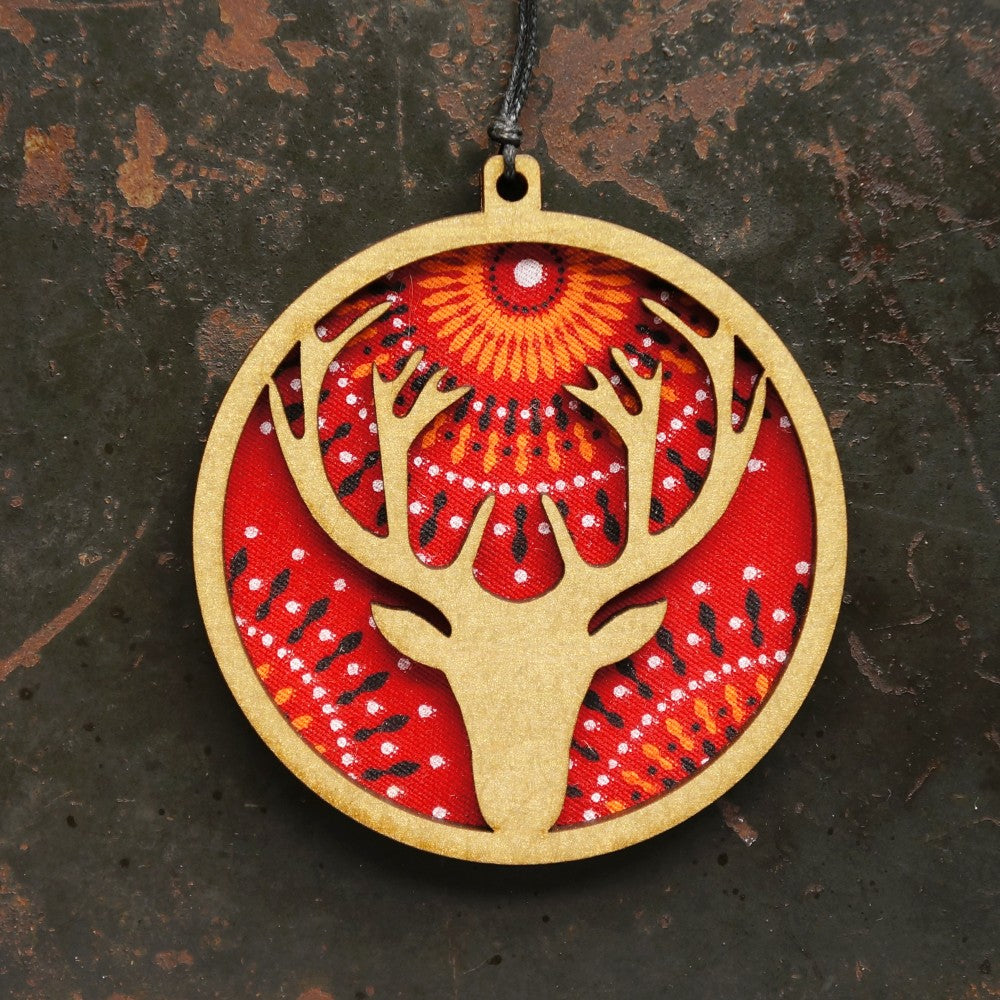 Reindeer Shweshwe Wooden Ornament